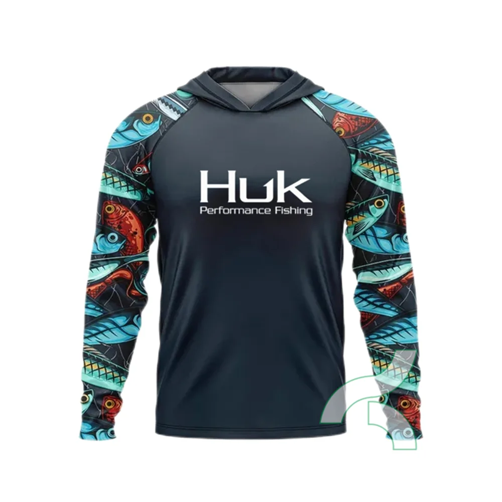 HUK Fishing Shirts Men Hoodie T-shirts Summer Fishing Clothing Camping Hiking Upf 50+ Sun Protection Breathable Camisa De Pesca