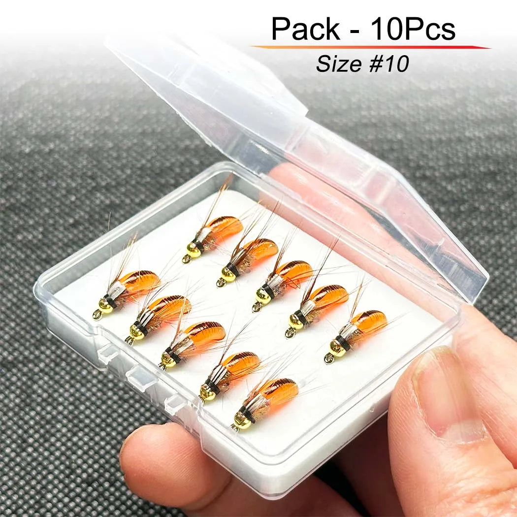 5/10Pcs Wet Flies Bait Fly Fishing for Bass Trout Pike Salmon Brass Head Caddis Nymph Fishing Bait Artificial Insect Lure